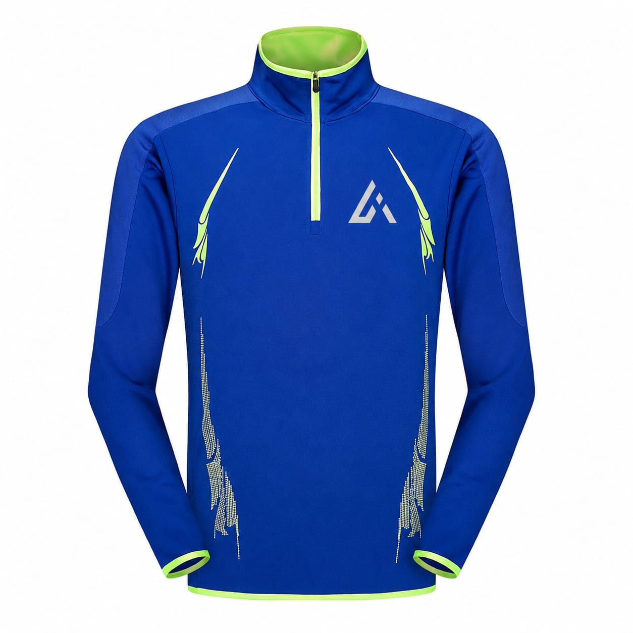 Men's Royal Blue Quarter Zip Sports Training Pullover with Lime Green Accents
