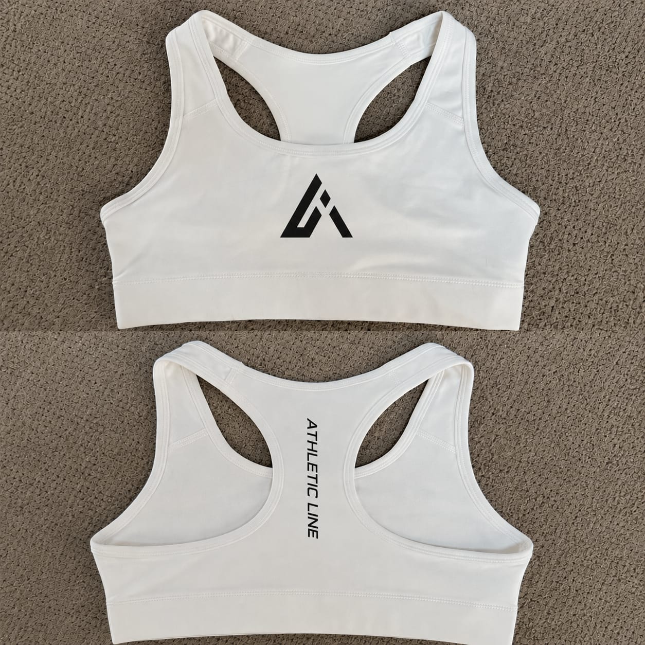 Women's White Racerback Sports Bra by Athletic Line with Performance Stretch Fabric