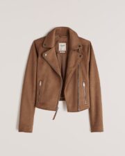 Women's Brown Suede Biker Leather Jacket with Asymmetrical Front Zipper