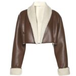 Women's Brown Cropped Shearling Leather Jacket with Soft Faux Fur Lining by Athletic Line Industries