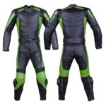 Men's Black and Green One Piece Motorcycle Leather Racing Suit with CE Protective Armor