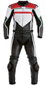 Men's Black White and Red One Piece Motorcycle Leather Racing Suit with CE Protective Armor