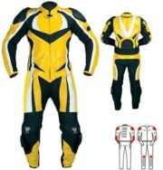 Men's Yellow Black and White One Piece Motorcycle Leather Racing Suit with CE Protective Armor