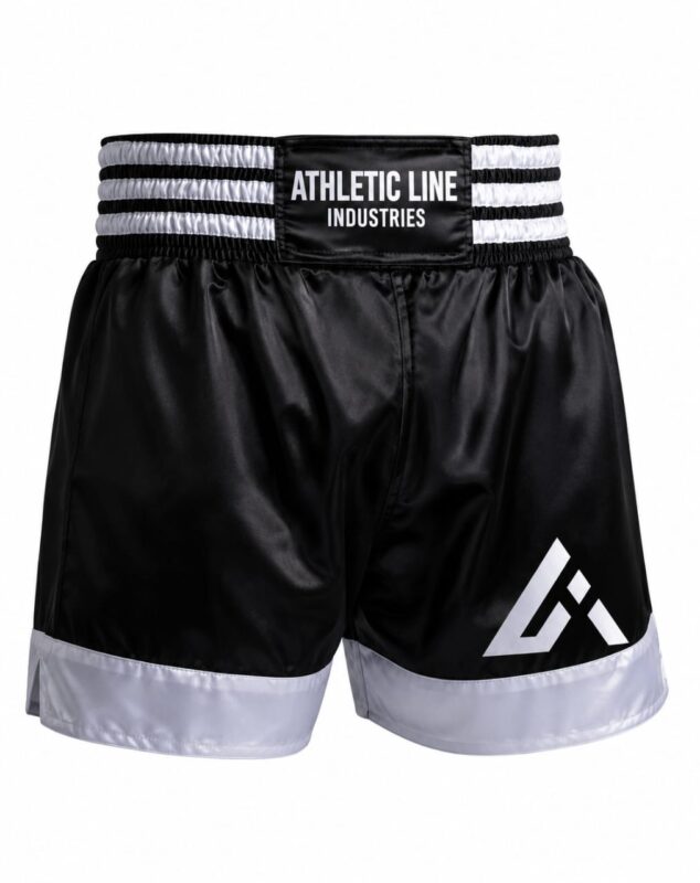 Red and Black Satin Boxing Shorts with Wide Elastic Waistband