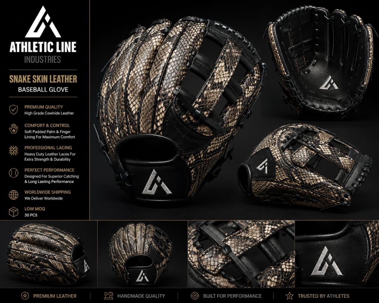 Snake Skin Leather Baseball Glove with Custom Logo | Athletic Line Industries
