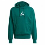 Athletic Line Green Sports Pullover Hoodie with White Logo and Sleeve Stripes