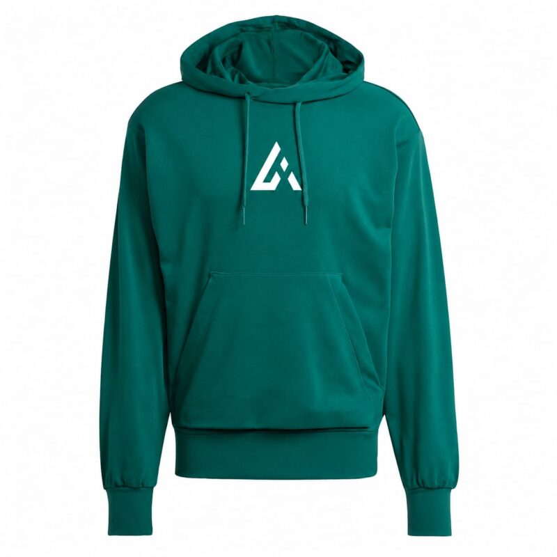 Athletic Line Green Sports Pullover Hoodie with White Logo and Sleeve Stripes