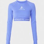 Women's Long Sleeve Crop Compression Gym Top by Athletic Line in Light Blue