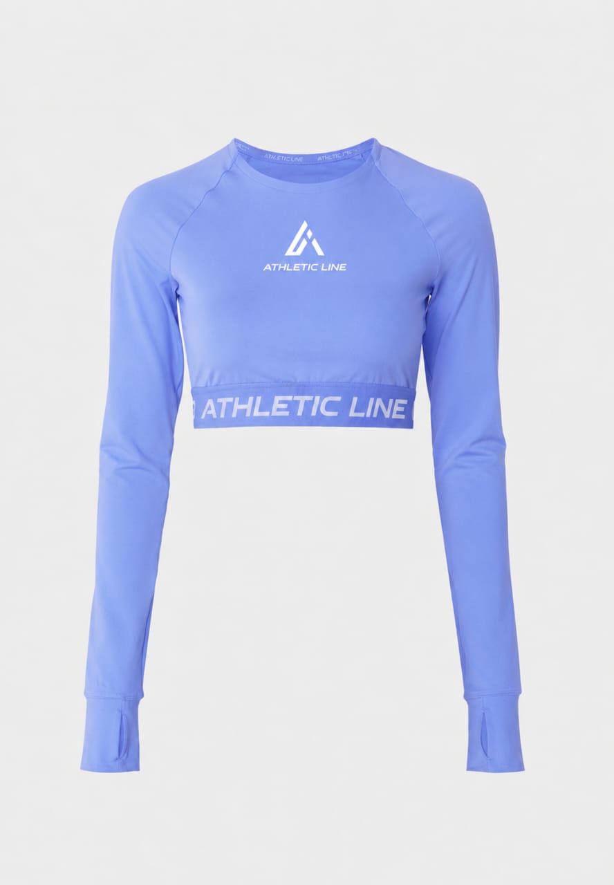 Women's Long Sleeve Crop Compression Gym Top by Athletic Line in Light Blue