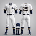 Custom White and Navy Sublimated Baseball Uniform with Matching Pants and Socks by Athletic Line Industries