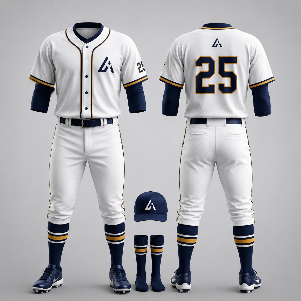 Custom White and Navy Sublimated Baseball Uniform with Matching Pants and Socks by Athletic Line Industries