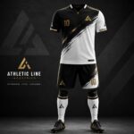 Black and White Custom Football Uniform with Gold Accents by Athletic Line Industries